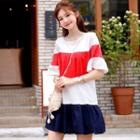Color-block Pleated-hem T-shirt Dress