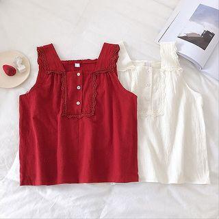 Plain Lace-trim Square-neck Tank Top