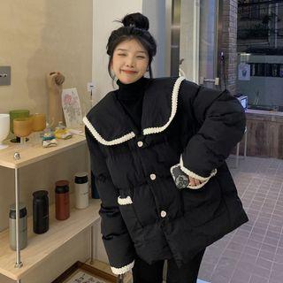 Sailor Collar Contrast Trim Padded Button-up Jacket
