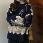 Round Neck Print Loose Fit Sweater Sweater - Blue - One Size