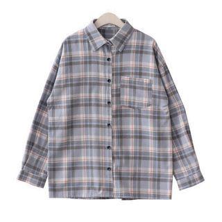 Plaid Shirt Grayish Blue - One Size