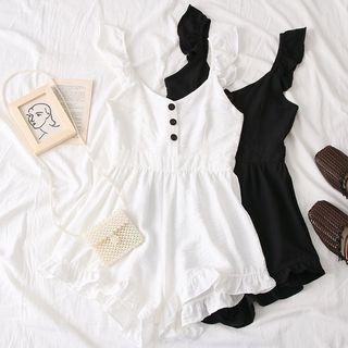 Sleeveless Ruffled-trim V-neck Playsuit