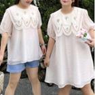 Puff-sleeve Floral Embroidered Blouse / Midi A-line Dress