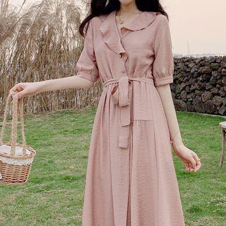 Ruffle-trim A-line Midi Dress