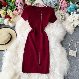 Zip-detail Short-sleeve Knit Dress