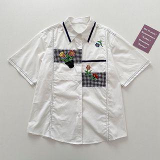 Short-sleeve Asymmetrical Shirt White - One Size