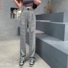 Plaid High-waist Straight Leg Pants With Belt
