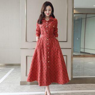 Dotted A-line Maxi Shirtdress
