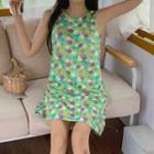 Flower Print Sleeveless Shift Dress Floral - Green - One Size