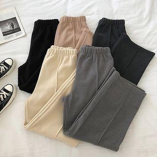 Plain High-waist Fleece Pants
