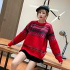 Patterned Oversize Sweater / Wide-leg Shorts