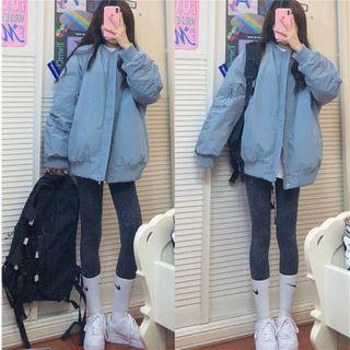 Plain Bomber Jacket Blue - One Size