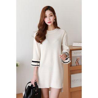 Pleated-detail Dip-back Knit Minidress
