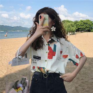 Printed Short-sleeve Shirt / Denim Shorts As Shown In Figure - One Size