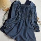 Long-sleeve Square Neck Denim Romper