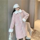 Collared Fleece Long-sleeve Button Coat Pink - One Size