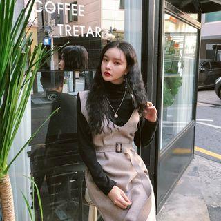Belted Maxi Knit Pinafore Dress