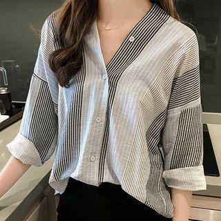 Collarless Pinstripe Shirt