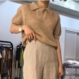 Polo Collar Short-sleeve Knit Top