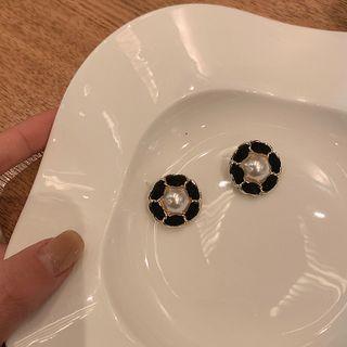 Flower Faux Pearl Earring 1 Pair - Pearl - Black - One Size