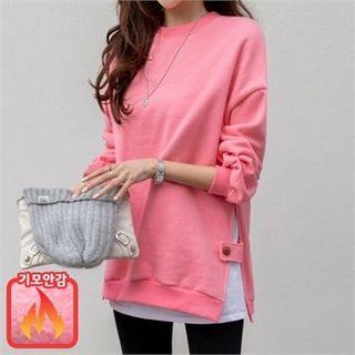 Slit-hem Button-trim Sweatshirt