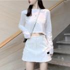 Long-sleeve Plain T-shirt / High-waist Skirt