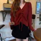 V-neck Knit Top Red - One Size