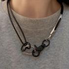 Hoop Alloy Leather Necklace Silver & Black - One Size