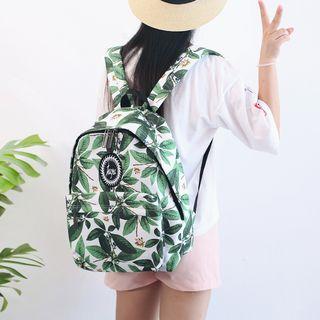 Printed Oxford Backpack Green Leaf - White - One Size