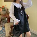 Ruffled Bell-sleeve Blouse / Mini Pinafore Dress