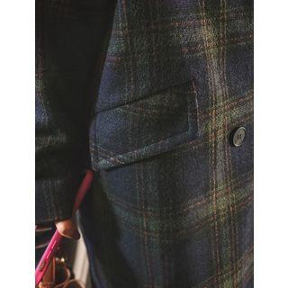 Double-breasted Boxy Long Plaid Coat