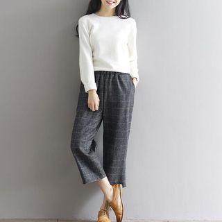 Cropped Plaid Wide-leg Pants