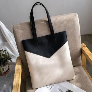 Two-tone Faux Leather Shopper Bag White & Black - One Size