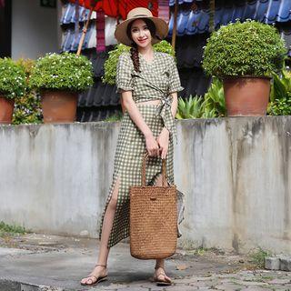 Set: Short-sleeve Check Top + Midi Skirt