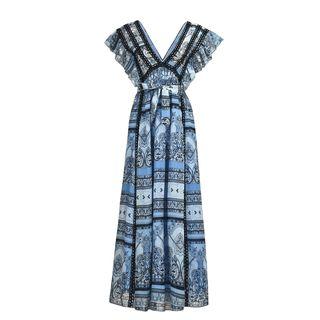 V-neck Cap-sleeve Maxi A-line Sundress