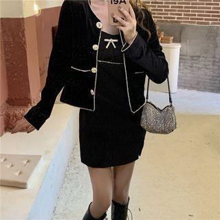 Velvet Blazer / Spaghetti Strap Sheath Dress