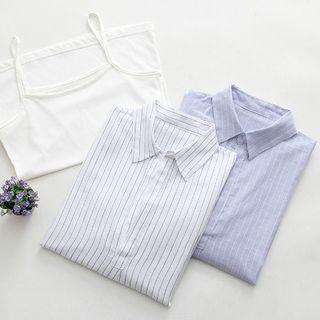 Set: Pinstriped 3/4-sleeve Shirt + Camisole Top