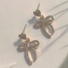 Rhinestone Heart Bow Dangle Earring 1 Pair - Silver Stud - Gold - One Size