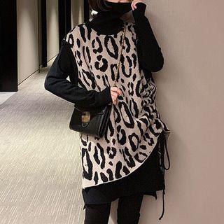 Leopard Patterned Sweater Vest Leopard - Almond - One Size