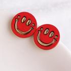 Wood & Alloy Smiley Earring Red - One Size