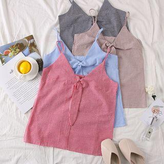 Sleeveless Knotted Checked Top