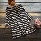 3/4-sleeve Striped Hooded Knit Top