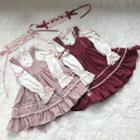 Lolita Set: Frilled Trim Blouse + Velvet Sleeveless Dress + Headband