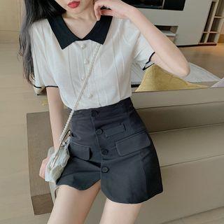 Short-sleeve Buttoned Knit Shirt