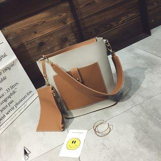Set Of 2: Two-tone Shoulder Bag + Coin Purse