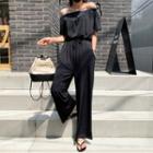 Off-shoulder Drawstring Jumpsuit