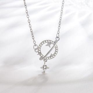 Moon & Star Pendant Alloy Necklace Necklace - Planet - Silver - One Size