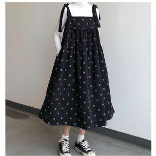 Long-sleeve Top / Midi Dotted Corduroy Jumper Dress