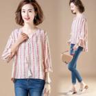 3/4-sleeve Floral-pattern Tunic Top