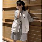 Button Vest / Elbow-sleeve Mini T-shirt Dress